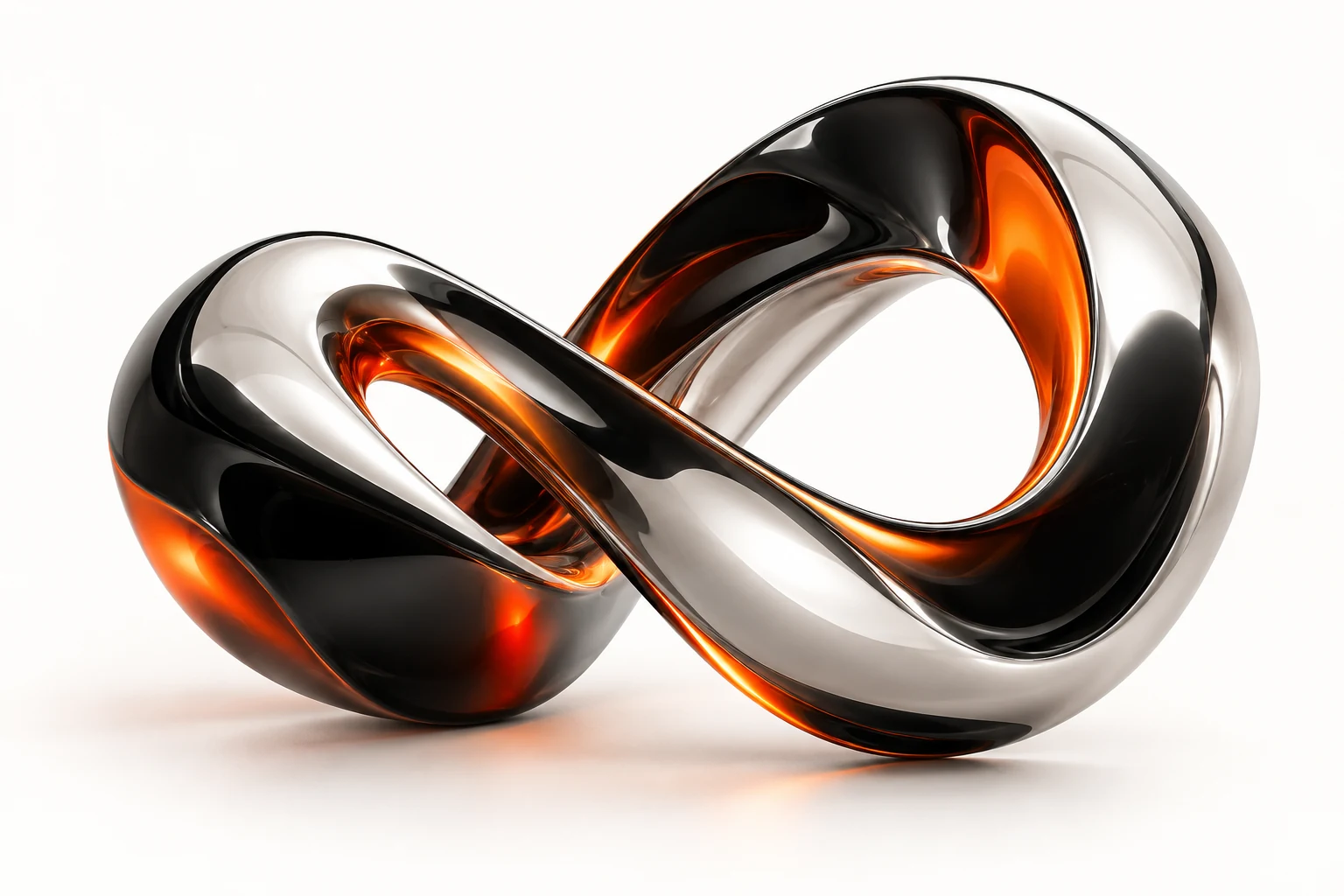 An expressive silver and orange ribbon sculpture